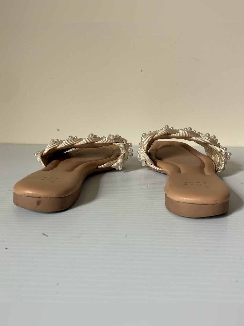 A New Day Carissa Pearl Woven Slide Sandals Cream Braided Strap Size 6 - Picture 7 of 8